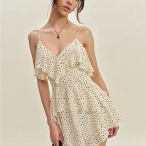 Reformation Cream Polka Dot Ruffle Cami Dress- Size 6